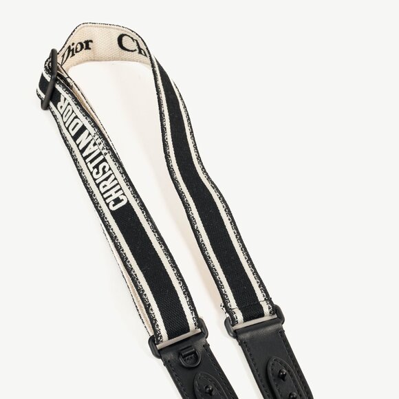 Christian Dior Black & White Logo-Embroidered Canvas Bag Strap - Picture 1 of 4